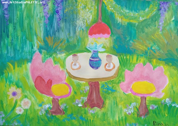 Art Studio PALETTE. Polina Karpushina Picture.  Tempera Inspired by Monet 