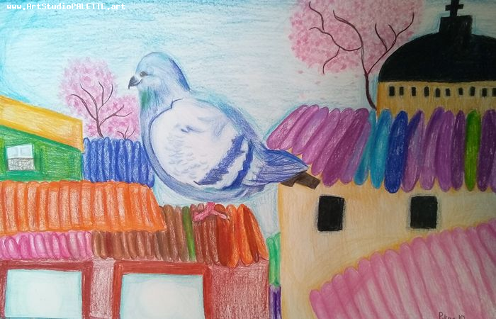 Art Studio PALETTE. Polina Karpushina Picture.  Coloured Pencil Animals Birds 