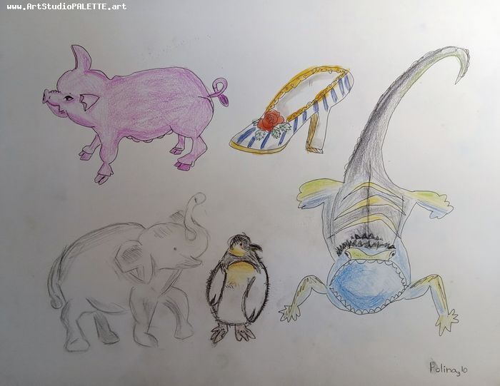 Art Studio PALETTE. Polina Karpushina Picture.  Coloured Pencil Animals Birds SCATCHES