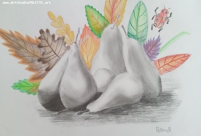 Art Studio PALETTE. Polina Karpushina Picture.  Coloured Pencil Still Life Fruits & Vegi 