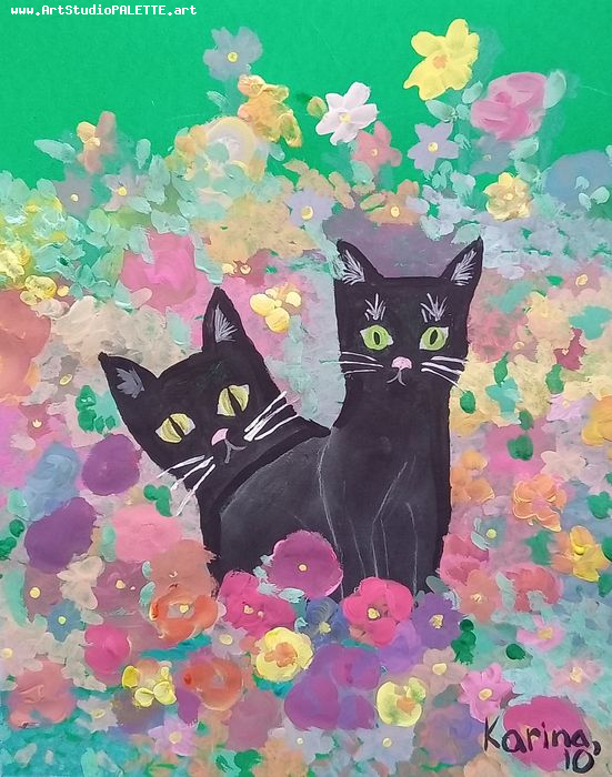 Art Studio PALETTE. Karina  Kostenko Picture.  Tempera Animals Cats 
