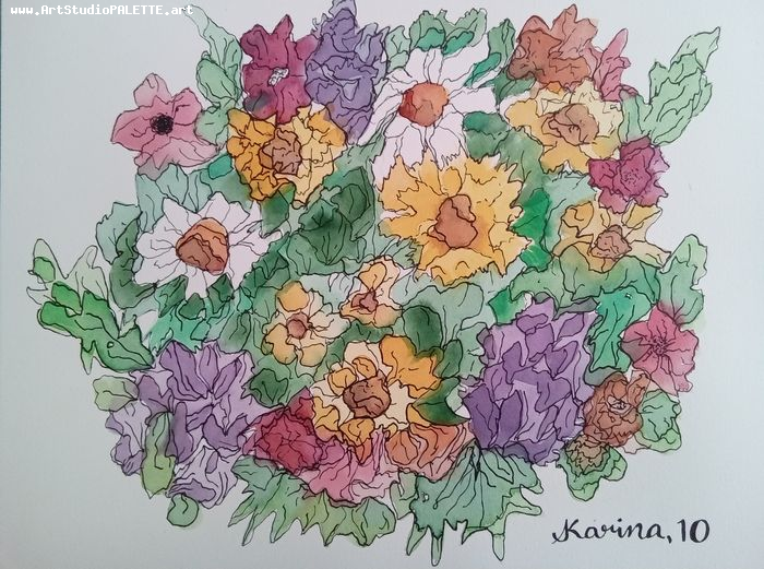 Art Studio PALETTE. Karina  Kostenko Picture.  Watercolour, Ink Plants Flowers 