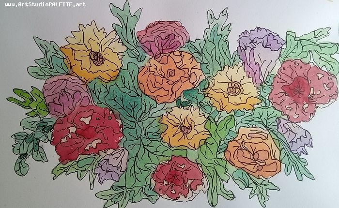 Art Studio PALETTE. Karina  Kostenko Picture.  Watercolour, Ink Plants Flowers 