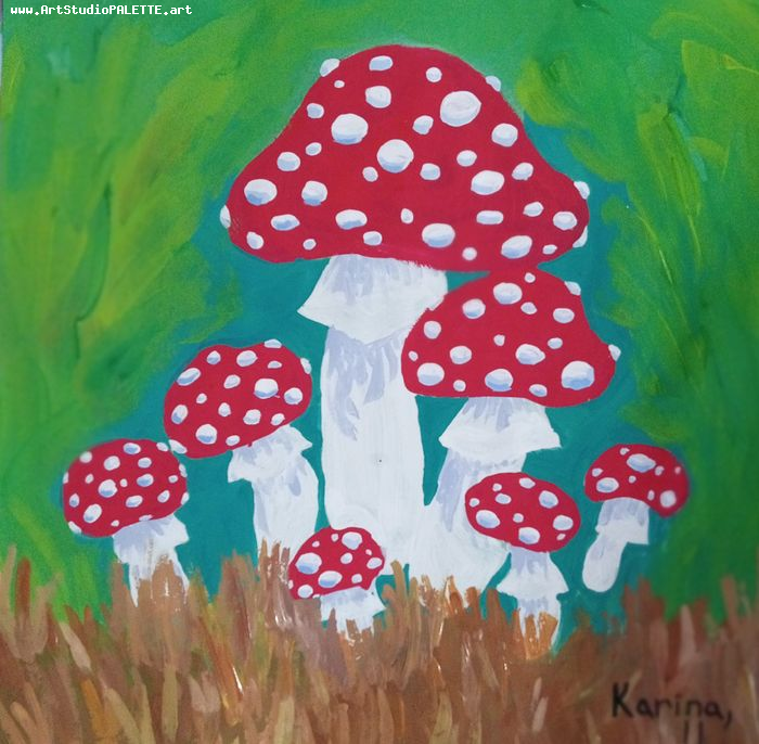 Art Studio PALETTE. Karina  Kostenko Picture.  Tempera Plants Mushrooms 