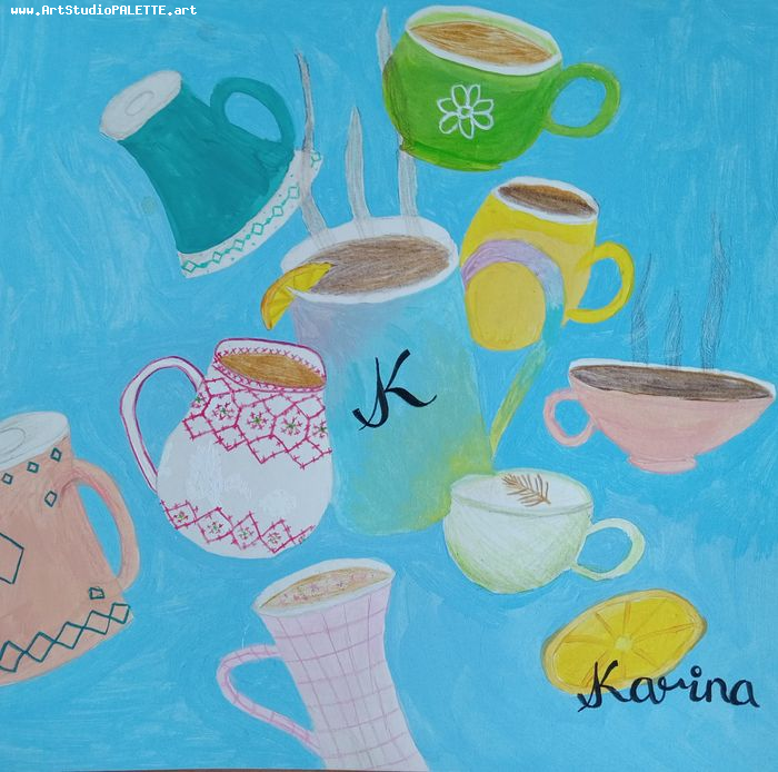 Art Studio PALETTE. Karina  Kostenko Picture.  Coloured Pencil Design Dishes 