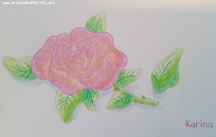 Art Studio PALETTE. Karina  Kostenko Picture. Greeting Card Coloured Pencil Plants Flowers 