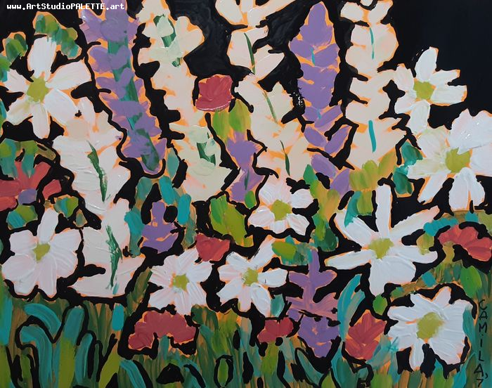 Art Studio PALETTE. Camila Guzhel Picture.  Acrylic Plants Flowers 