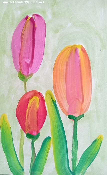 Art Studio PALETTE. Camila Guzhel Picture. Greeting Card Tempera Plants Flowers 