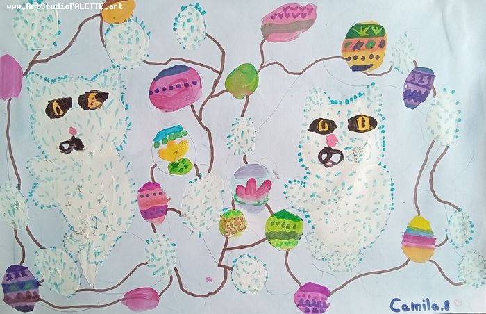 Art Studio PALETTE. Camila Guzhel Picture.  Marker, Tempera Animals Cats 