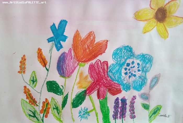 Art Studio PALETTE. Camila Guzhel Picture.  Oil Pastel Plants Flowers 
