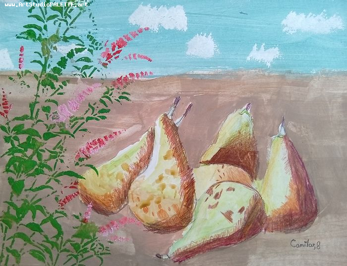 Art Studio PALETTE. Camila Guzhel Picture.  Mixed Media Still Life Fruits & Vegi 