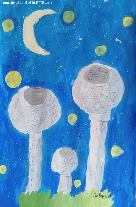 Art Studio PALETTE. Caitlyn Yu Picture.  Tempera Plants Mushrooms 