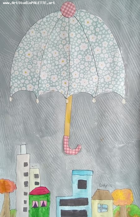 Art Studio PALETTE. Caitlyn Yu Picture.  Mixed Media Design Umbrellas 