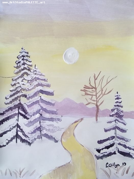 Art Studio PALETTE. Caitlyn Yu Picture. Greeting Card Tempera Landscape Winter 