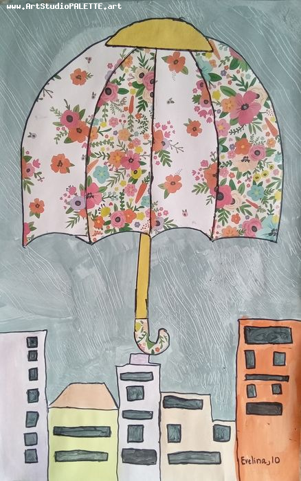 Art Studio PALETTE. Evelina Urbanczyk Picture.  Mixed Media Design Umbrellas 