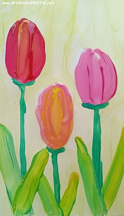 Art Studio PALETTE. Evelina Urbanczyk Picture. Greeting Card Tempera Plants Flowers 