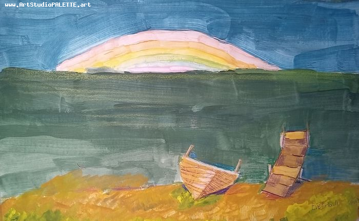 Art Studio PALETTE. Evelina Urbanczyk Picture.  Tempera Landscape Seascape 