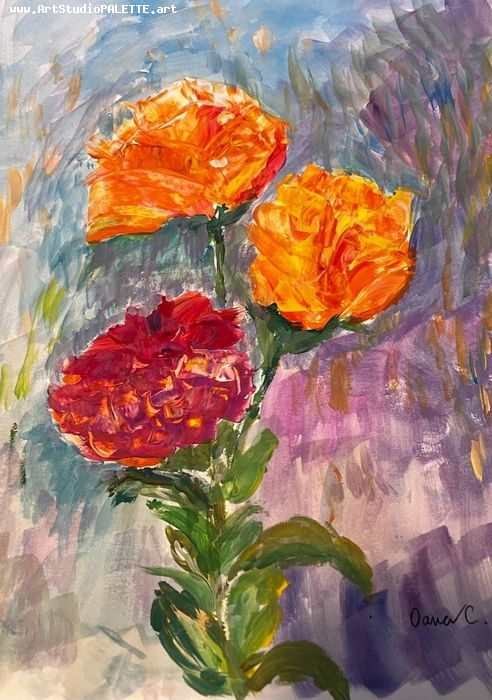 Art Studio PALETTE. O. C. Picture.  Tempera Plants Flowers 