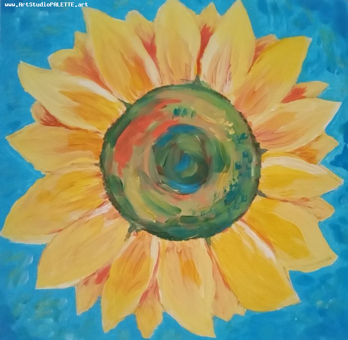 Art Studio PALETTE. O. C. Picture.  Tempera Plants Sunflowers 