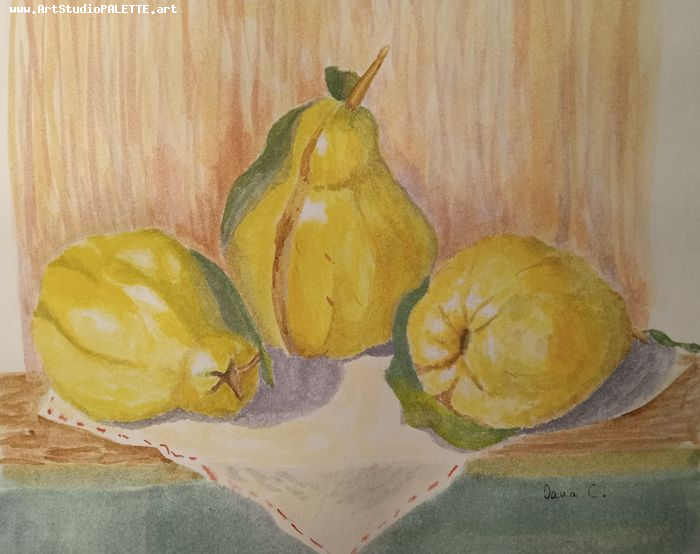 Art Studio PALETTE. O. C. Picture.  Watercolour Still Life Fruits & Vegi 