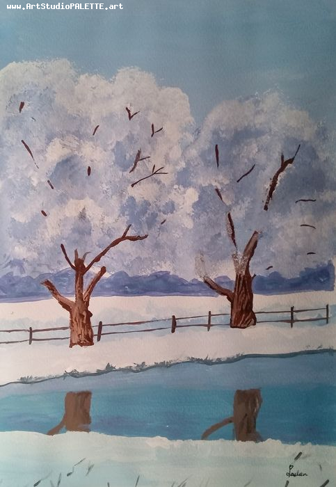 Art Studio PALETTE. Jasleen Kaur Picture.  Tempera Landscape Winter 