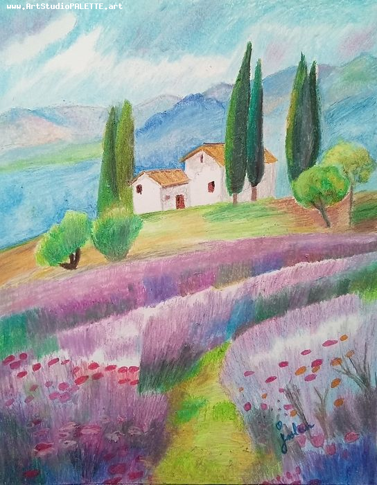 Art Studio PALETTE. Jasleen Kaur Picture.  Oil Pastel Landscape Nature 
