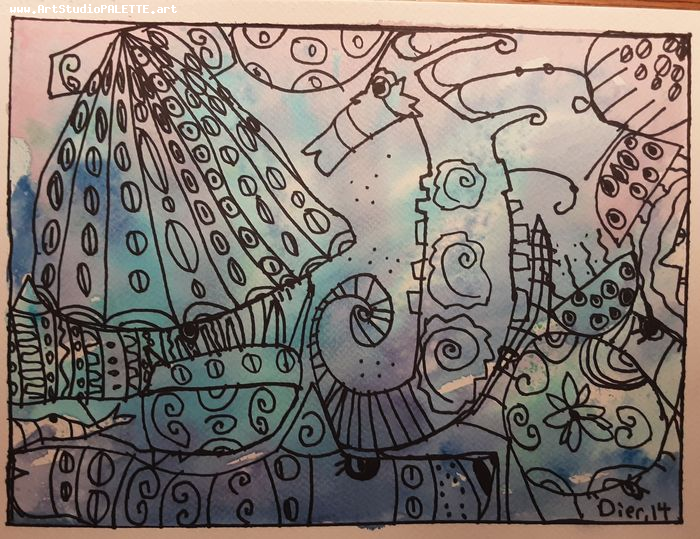 Art Studio PALETTE. Dier Shamirzaev Picture.  Watercolour, Ink Fantasy Zentangle 