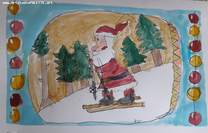 Art Studio PALETTE. Dier Shamirzaev Picture. Greeting Card Watercolour, Ink Holidays Christmas 