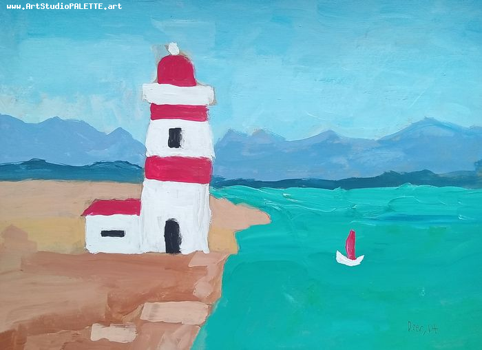 Art Studio PALETTE. Dier Shamirzaev Picture.  Tempera Landscape Seascape 