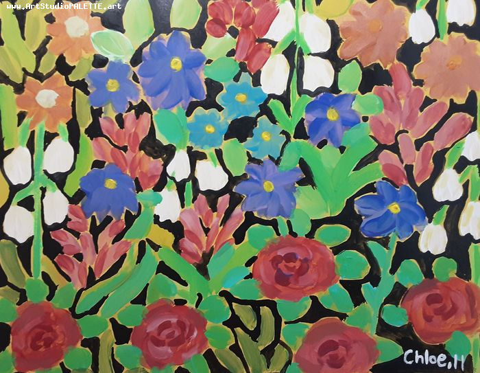 Art Studio PALETTE. Chloe Zhang Picture. Cardboard Acrylic Plants Flowers 