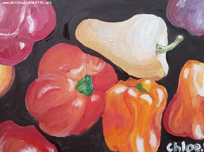 Art Studio PALETTE. Chloe Zhang Picture. Canvas Acrylic Still Life Fruits & Vegi 