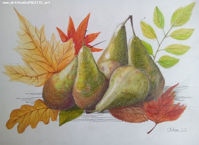 Art Studio PALETTE. Chloe Zhang Picture.  Coloured Pencil Still Life Fruits & Vegi 