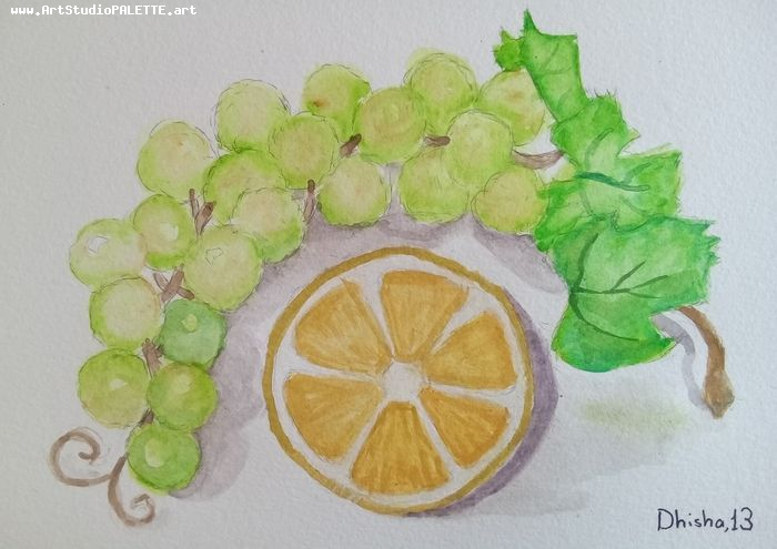 Art Studio PALETTE. Dhisha Senthil Picture.  Watercolour Still Life Fruits & Vegi 