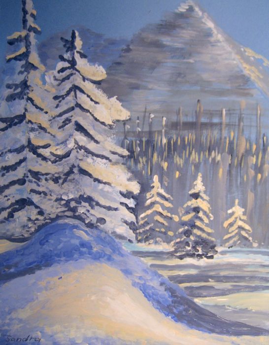 Art Studio PALETTE. Sandra Baraque Picture.  Tempera Landscape Winter 