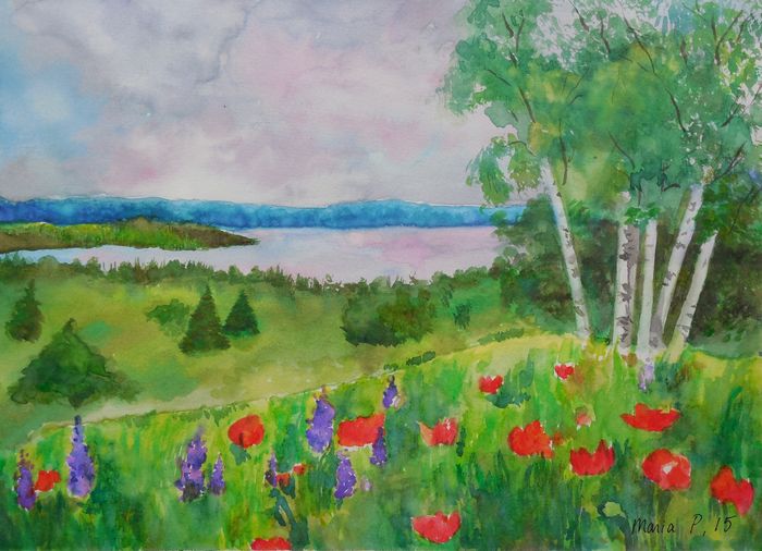 Art Studio PALETTE. Masha Pelekh Picture.  Watercolour Landscape Nature 