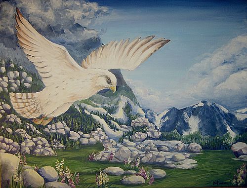 Art Studio PALETTE. Katya Akshentseva Picture. Canvas Acrylic Animals Birds Above The Mountan