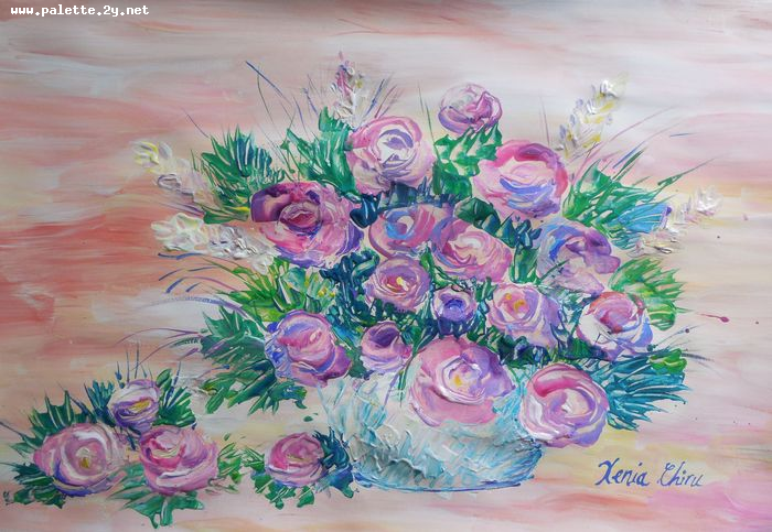 Art Studio PALETTE. Xenia Chiru Picture.  Tempera Plants Flowers 