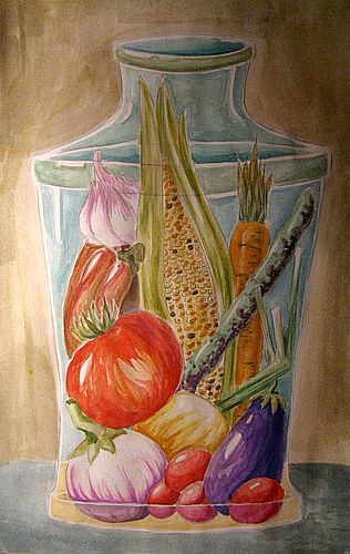 Art Studio PALETTE. Diana Hoang Picture. Fine Art Paper Tempera Still Life Fruits & Vegi 
