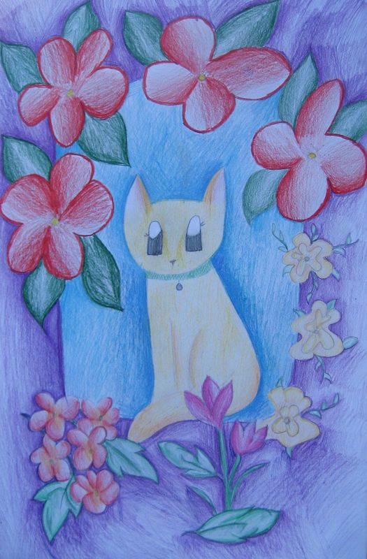 Art Studio PALETTE. Arina Guzhel Picture.  Coloured Pencil Animals Cats 