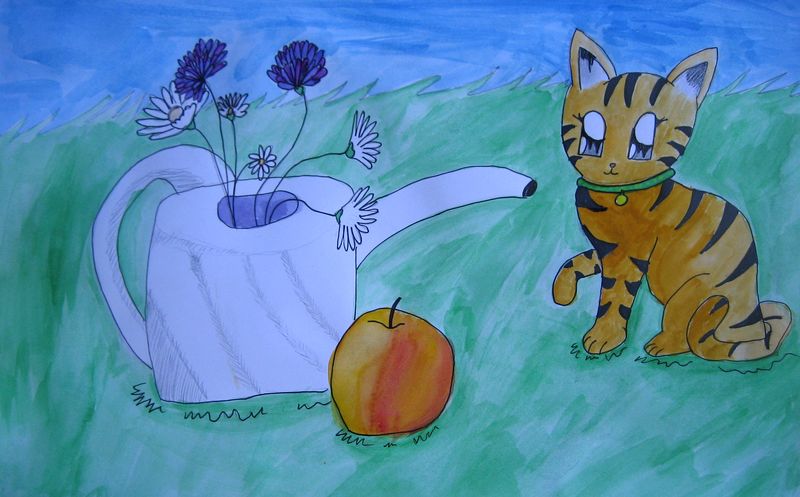 Art Studio PALETTE. Arina Guzhel Picture.  Marker, Tempera Animals Cats 