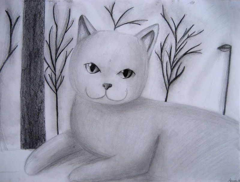 Art Studio PALETTE. Arina Guzhel Picture.  Pencil Animals Cats 