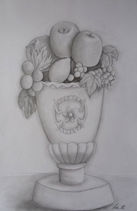 Art Studio PALETTE. Arina Guzhel Picture.  Pencil Still Life Fruits & Vegi 