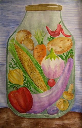 Art Studio PALETTE. Nastia Fendikevich Picture.  Watercolour Still Life Fruits & Vegi 