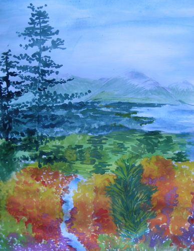 Art Studio PALETTE. Nastia Fendikevich Picture.  Watercolour Landscape Nature 