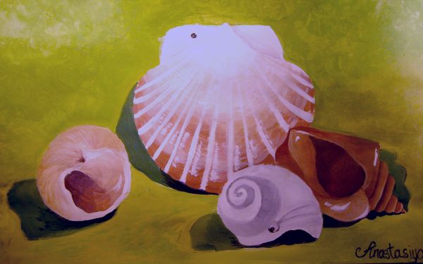 Art Studio PALETTE. Nastia Fendikevich Picture.  Acrylic Still Life Shells 