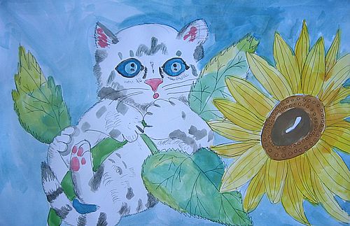 Art Studio PALETTE. Katya Silina Picture.  Watercolour, Ink Animals Cats 
