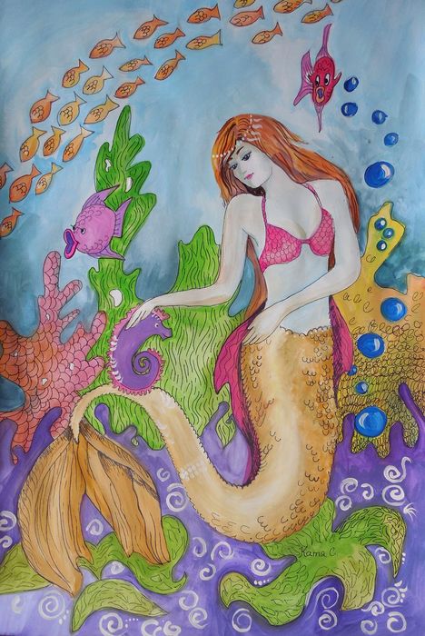 Art Studio PALETTE. Katya Silina Picture.   Fantasy Mermaid Sprawled Petals