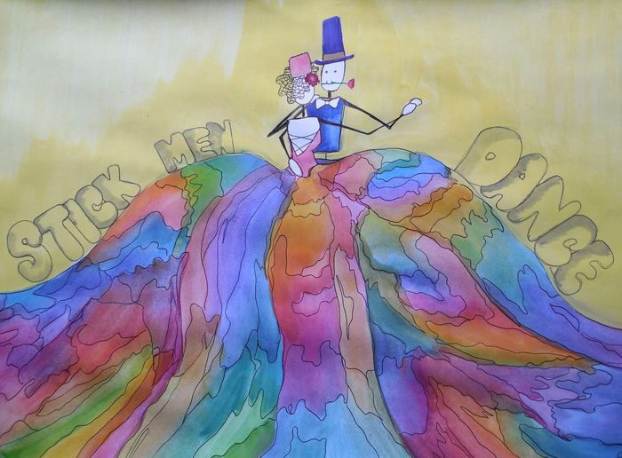 Art Studio PALETTE. Katya Silina Picture.  Watercolour, Ink Fantasy Fairy Tail Stick Men Dance