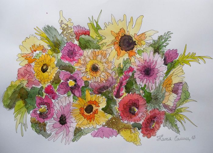 Art Studio PALETTE. Katya Silina Picture.  Watercolour, Ink Plants Flowers 