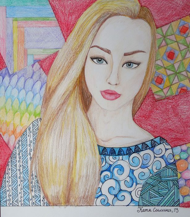 Art Studio PALETTE. Katya Silina Picture.  Coloured Pencil People Portrait 